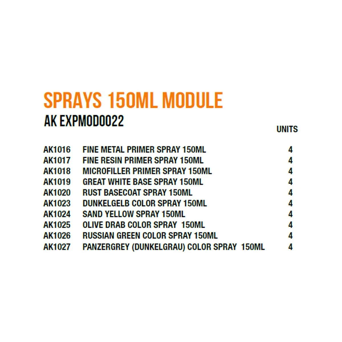 Sprays 150ml Module - AK Interactive AK EXPMOD0022 Sprays 150ml Module - AK Interactive AK EXPMOD0022