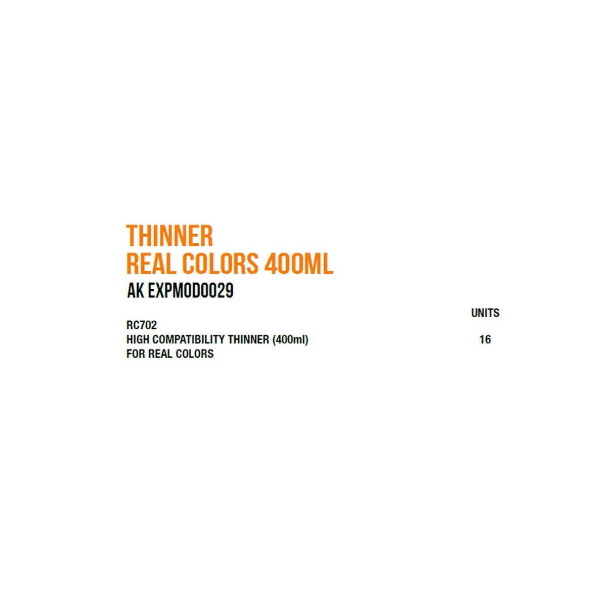 Thinner Real Colors 400 ml. Module - AK Interactive AK EXPMOD0029 Thinner Real Colors 400 ml. Module - AK Interactive AK EXPMOD0029