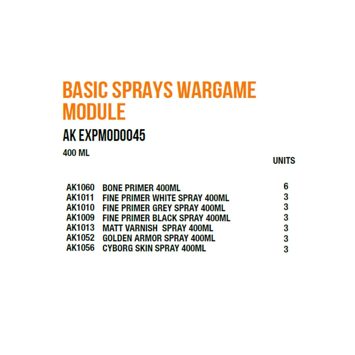 Basic Sprays Wargame Module - AK Interactive AK EXPMOD0045 Basic Sprays Wargame Module - AK Interactive AK EXPMOD0045