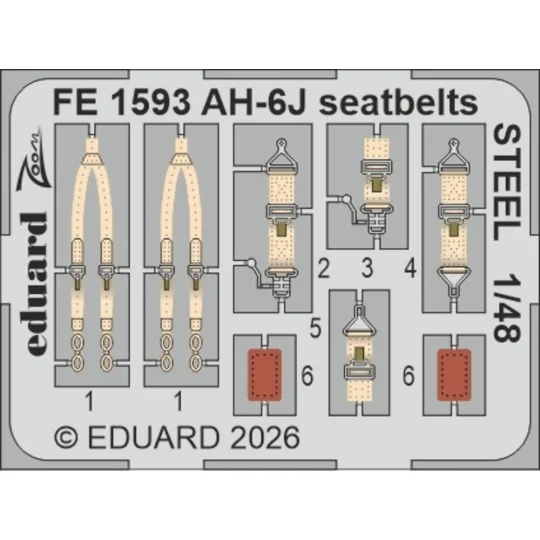 AH-6J seatbelts STEEL for ICM, 1/48 - Eduard Accessories FE1593 AH-6J seatbelts STEEL for ICM, 1/48 - Eduard Accessories FE1593