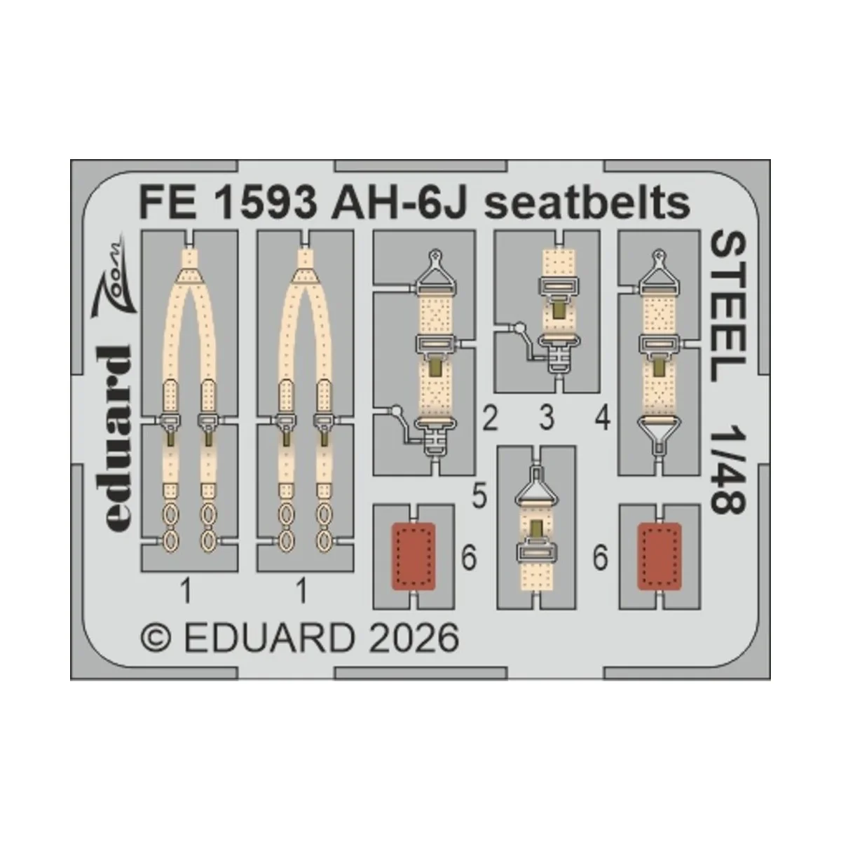 AH-6J seatbelts STEEL for ICM, 1/48 - Eduard Accessories FE1593 AH-6J seatbelts STEEL for ICM, 1/48 - Eduard Accessories FE1593
