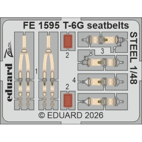 T-6G seatbelts STEEL for Italeri, 1/48 - Eduard Accessories FE1595 T-6G seatbelts STEEL for Italeri, 1/48 - Eduard Accessories FE1595