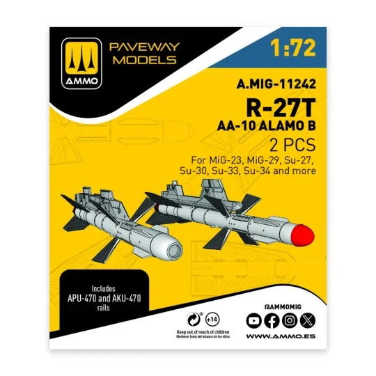 R-27T - AA-10 Alamo B (2 pcs), 1/72 - AMMO by MIG Jimenez A.MIG-11242 R-27T - AA-10 Alamo B (2 pcs), 1/72 - AMMO by MIG Jimenez A.MIG-11242
