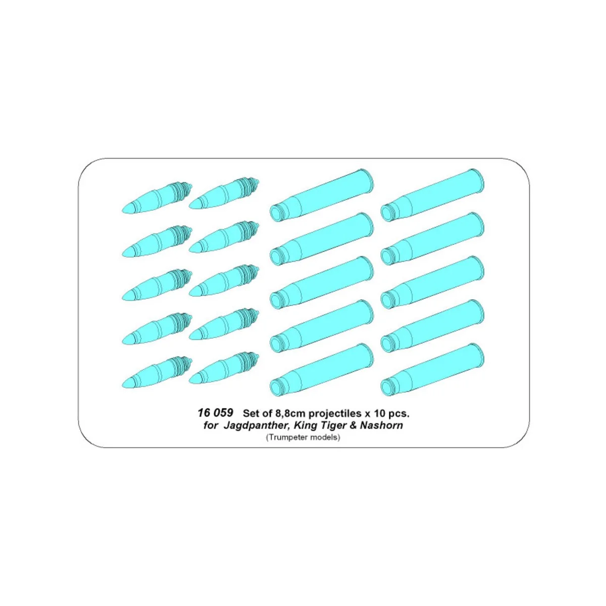 Set of 8, 8cm projectiles for Jagdpanther, King Tiger & Nashorn, 1/... Set of 8, 8cm projectiles for Jagdpanther, King Tiger & Nashorn, 1/...