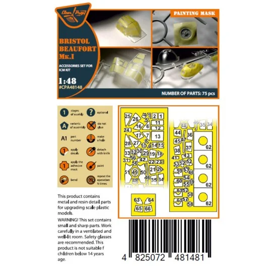 Beaufort Mk.IA painting mask for ICM, 1/48 - Clear Prop Accessories... Beaufort Mk.IA painting mask for ICM, 1/48 - Clear Prop Accessories...