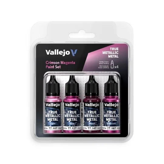 True Metallic Metal: Crimson Magenta Paint Set (4) - Vallejo 77261 True Metallic Metal: Crimson Magenta Paint Set (4) - Vallejo 77261