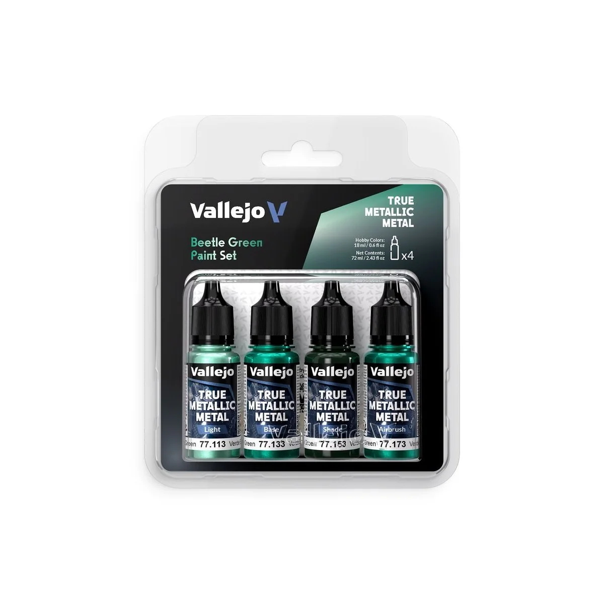 True Metallic Metal: Beetle Green Paint Set (4) - Vallejo 77265 True Metallic Metal: Beetle Green Paint Set (4) - Vallejo 77265