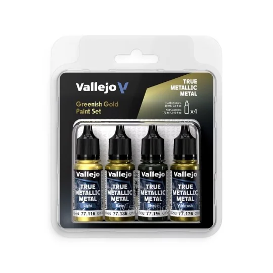 True Metallic Metal: Greenish Gold Paint Set (4) - Vallejo 77267 True Metallic Metal: Greenish Gold Paint Set (4) - Vallejo 77267