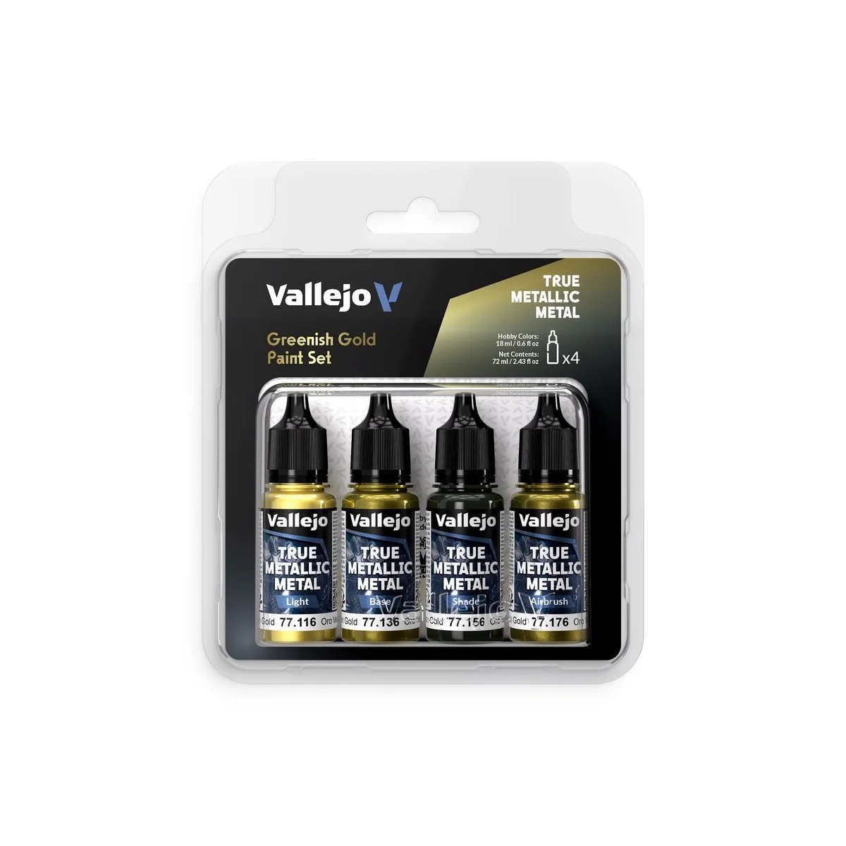 True Metallic Metal: Greenish Gold Paint Set (4) - Vallejo 77267 True Metallic Metal: Greenish Gold Paint Set (4) - Vallejo 77267