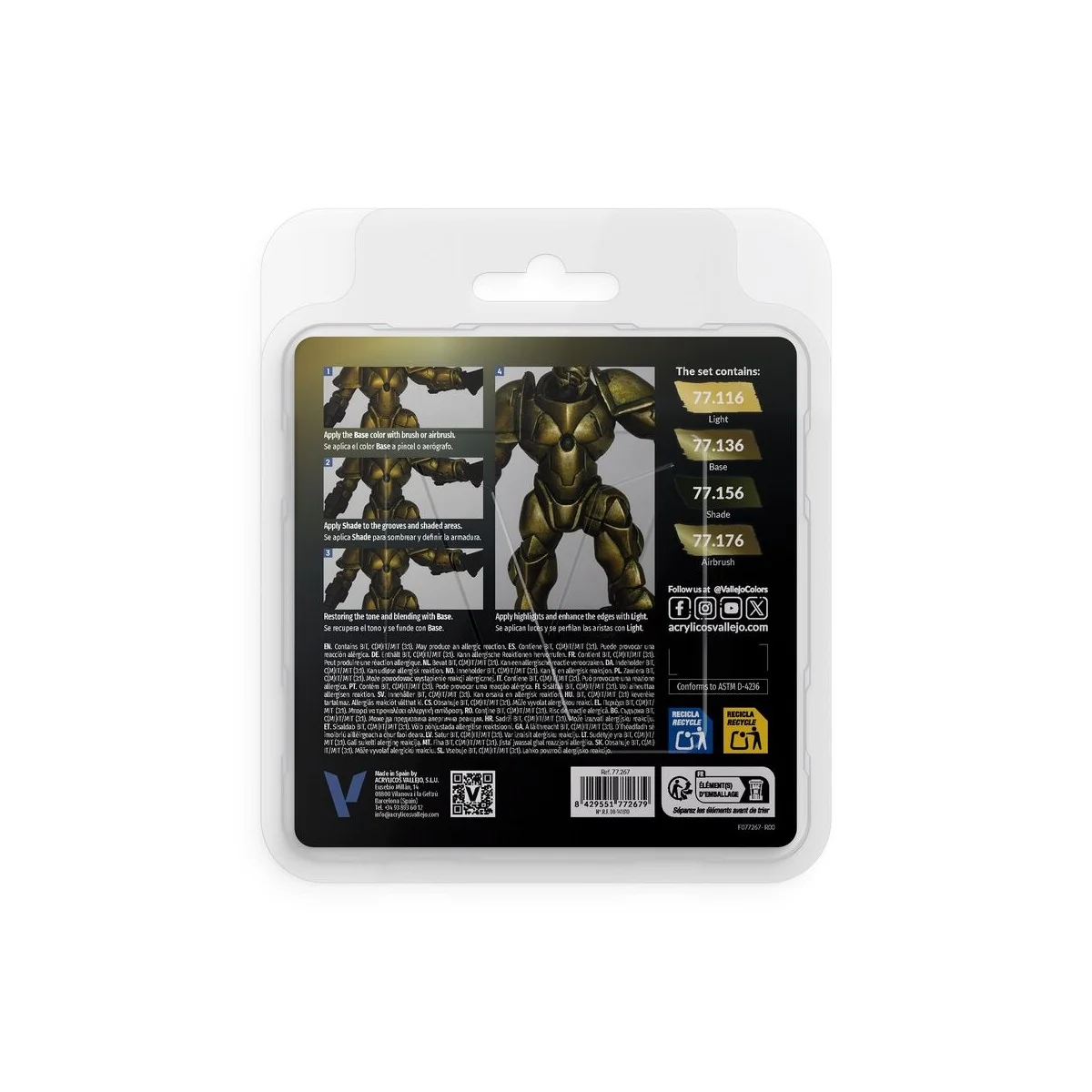 True Metallic Metal: Greenish Gold Paint Set (4) - Vallejo 77267 True Metallic Metal: Greenish Gold Paint Set (4) - Vallejo 77267