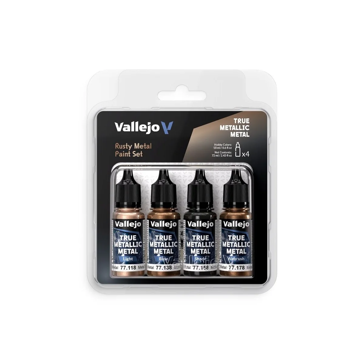 True Metallic Metal: Rusty Metal Paint Set (4) - Vallejo 77269 True Metallic Metal: Rusty Metal Paint Set (4) - Vallejo 77269