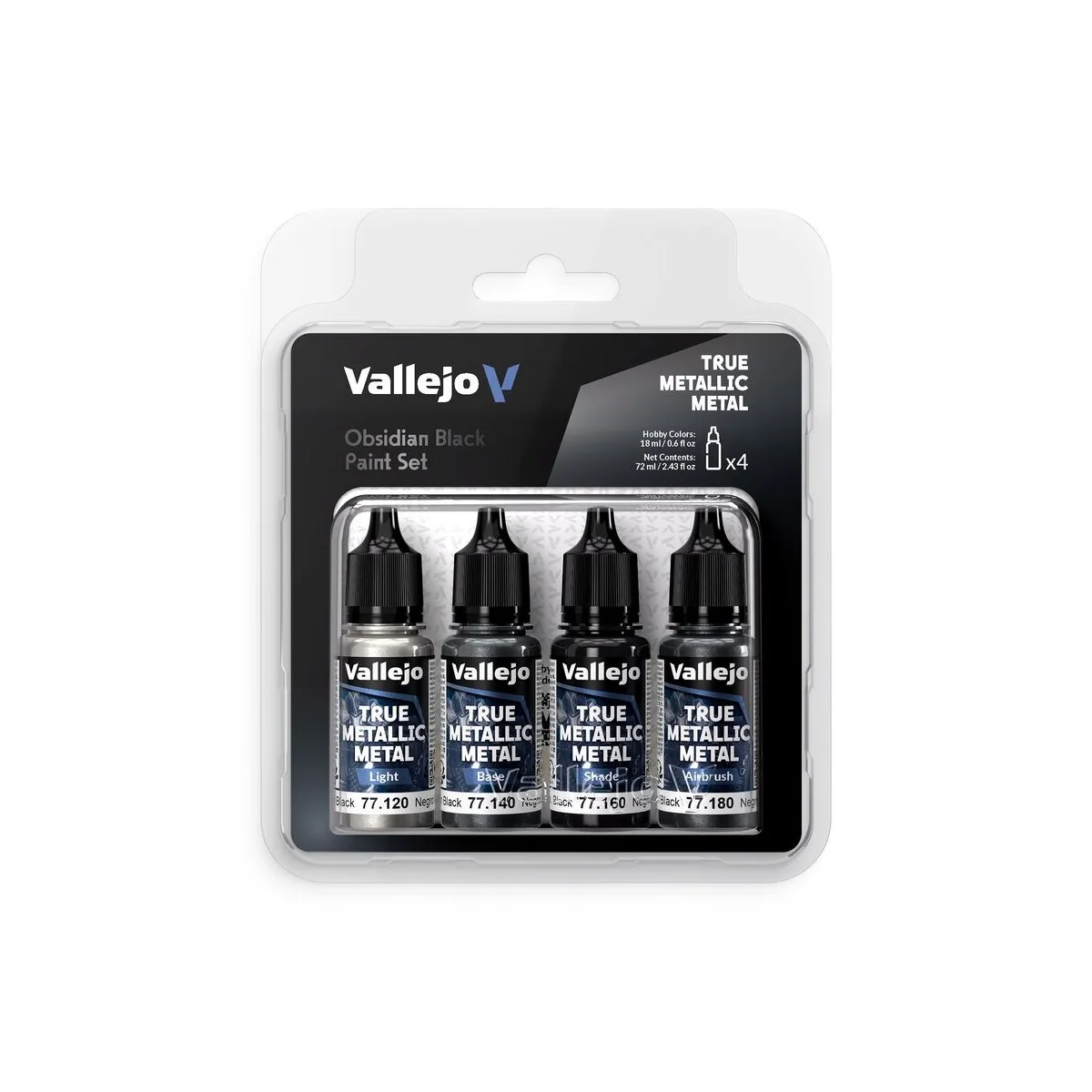 True Metallic Metal: Obsidian Black Paint Set (4) - Vallejo 77270 True Metallic Metal: Obsidian Black Paint Set (4) - Vallejo 77270