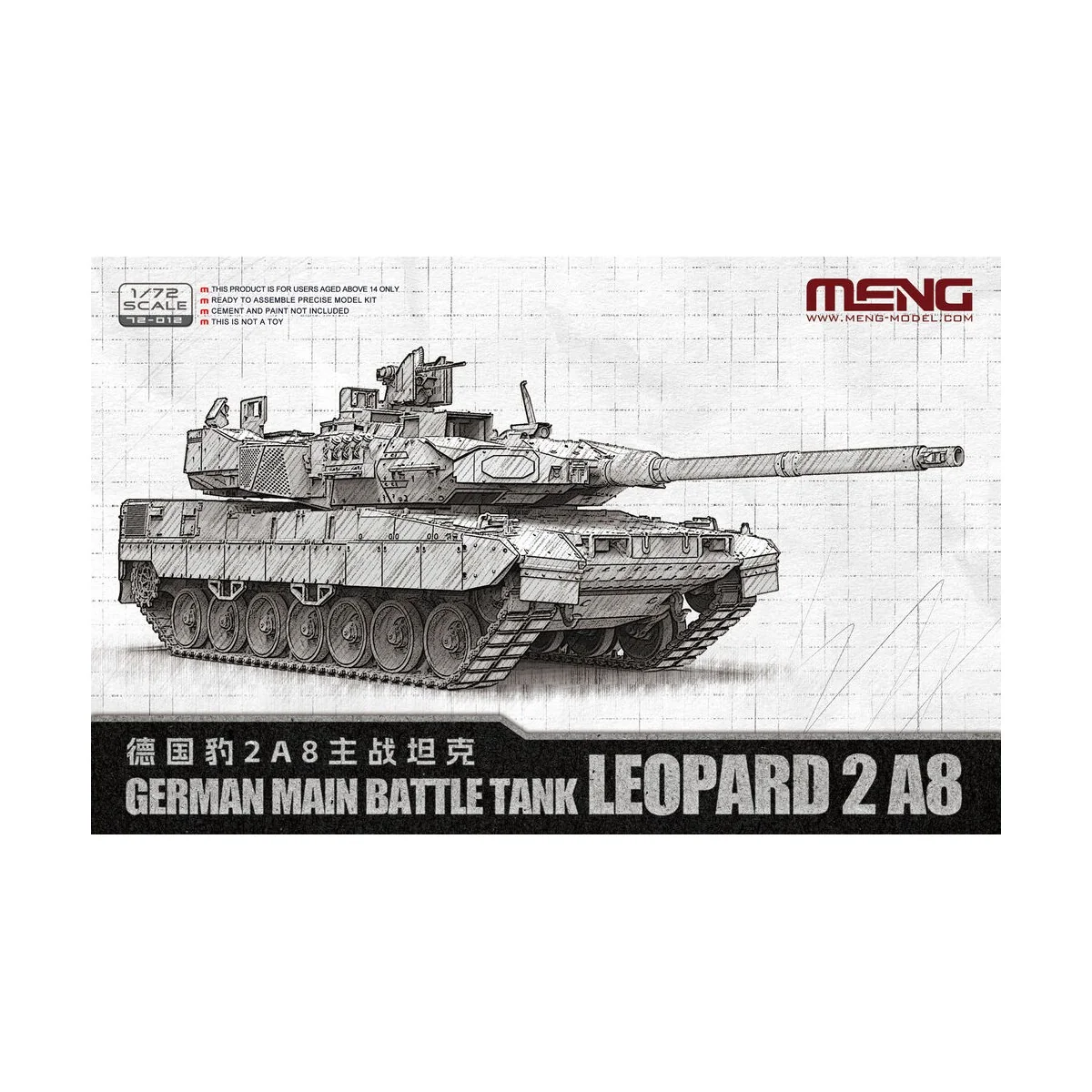German Main Battle Tank Leopard 2 A8, 1/72 - MENG-Model 72-012 German Main Battle Tank Leopard 2 A8, 1/72 - MENG-Model 72-012