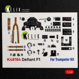 Defiant F1 - interior 3D decals for Trumpeter, 1/48 - Kelik K48184 2