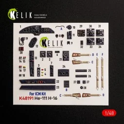 He-111 H-16 - interior 3D decals for ICM, 1/48 - Kelik K48191 2