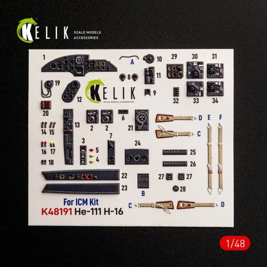He-111 H-16 - interior 3D decals for ICM, 1/48 - Kelik K48191 He-111 H-16 - interior 3D decals for ICM, 1/48 - Kelik K48191