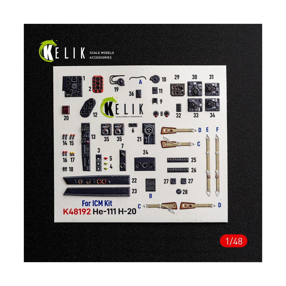 He-111 H-20 - interior 3D decals for ICM, 1/48 - Kelik K48192 He-111 H-20 - interior 3D decals for ICM, 1/48 - Kelik K48192