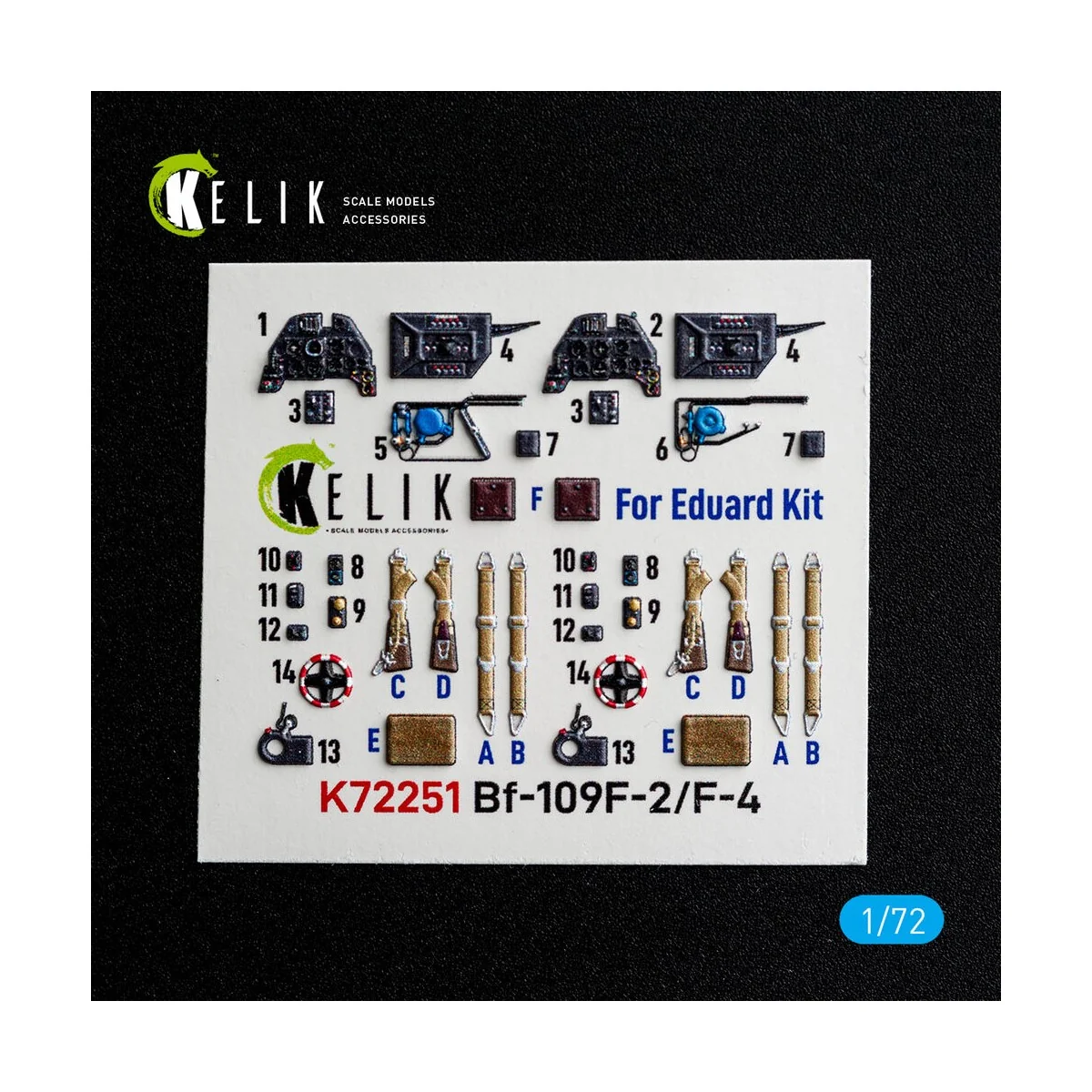 Bf-109 F-2/F-4 - interior 3D decals for Eduard, 1/72 - Kelik K72251 Bf-109 F-2/F-4 - interior 3D decals for Eduard, 1/72 - Kelik K72251