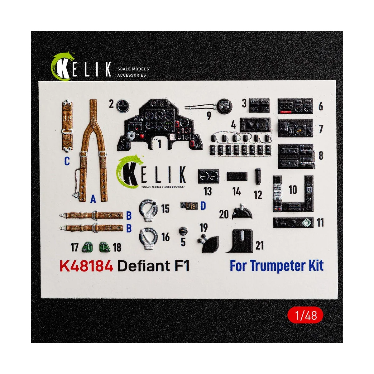 Defiant F1 - interior 3D decals for Trumpeter, 1/48 - Kelik K48184 Defiant F1 - interior 3D decals for Trumpeter, 1/48 - Kelik K48184