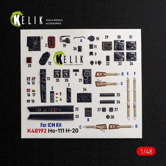He-111 H-20 - interior 3D decals for ICM, 1/48 - Kelik K48192 He-111 H-20 - interior 3D decals for ICM, 1/48 - Kelik K48192