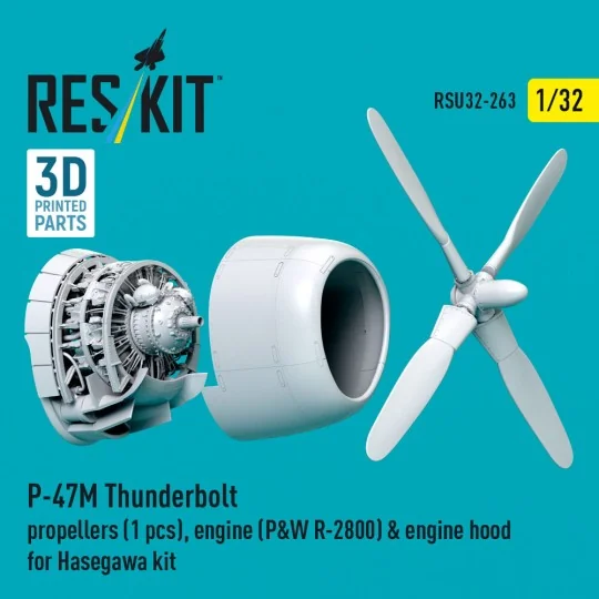 P-47M Thunderbolt propeller (1 pcs), engine (P&W R-2800) & engine h... P-47M Thunderbolt propeller (1 pcs), engine (P&W R-2800) & engine h...