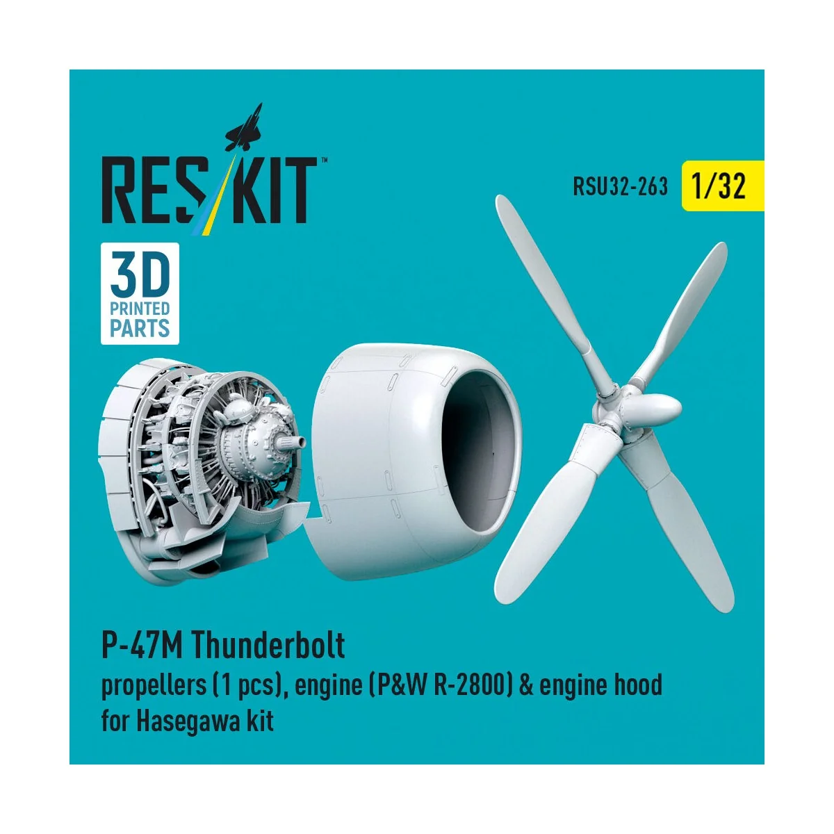 P-47M Thunderbolt propeller (1 pcs), engine (P&W R-2800) & engine h... P-47M Thunderbolt propeller (1 pcs), engine (P&W R-2800) & engine h...