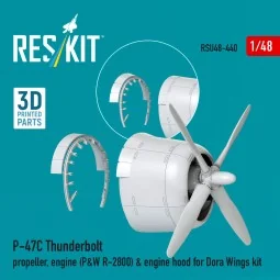 P-47C Thunderbolt propeller, engine (P&W R-2800) & engine hood (3D ...