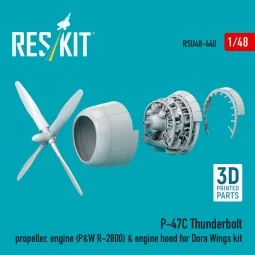 P-47C Thunderbolt propeller, engine (P&W R-2800) & engine hood (3D ... 2