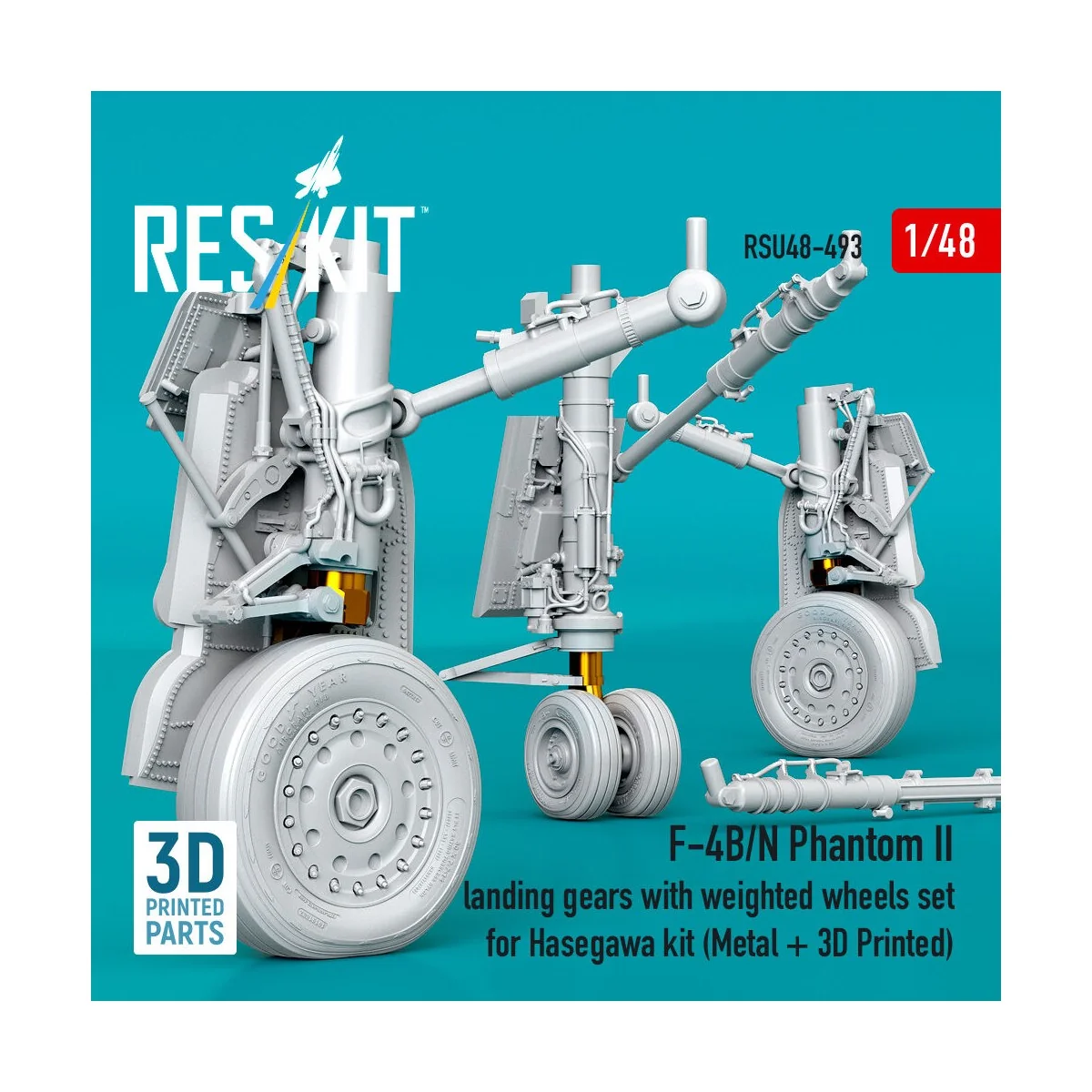 F-4B/N Phantom II landing gear with weighted wheels set (Metal + 3D... F-4B/N Phantom II landing gear with weighted wheels set (Metal + 3D...