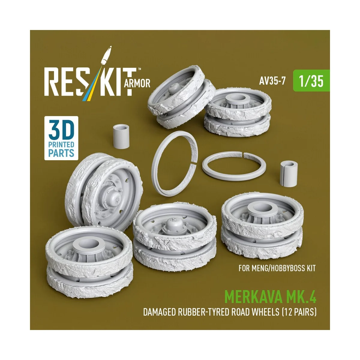 Merkava Mk.4 damaged rubber-tyred road wheels (12 pairs) (3D Printe... Merkava Mk.4 damaged rubber-tyred road wheels (12 pairs) (3D Printe...
