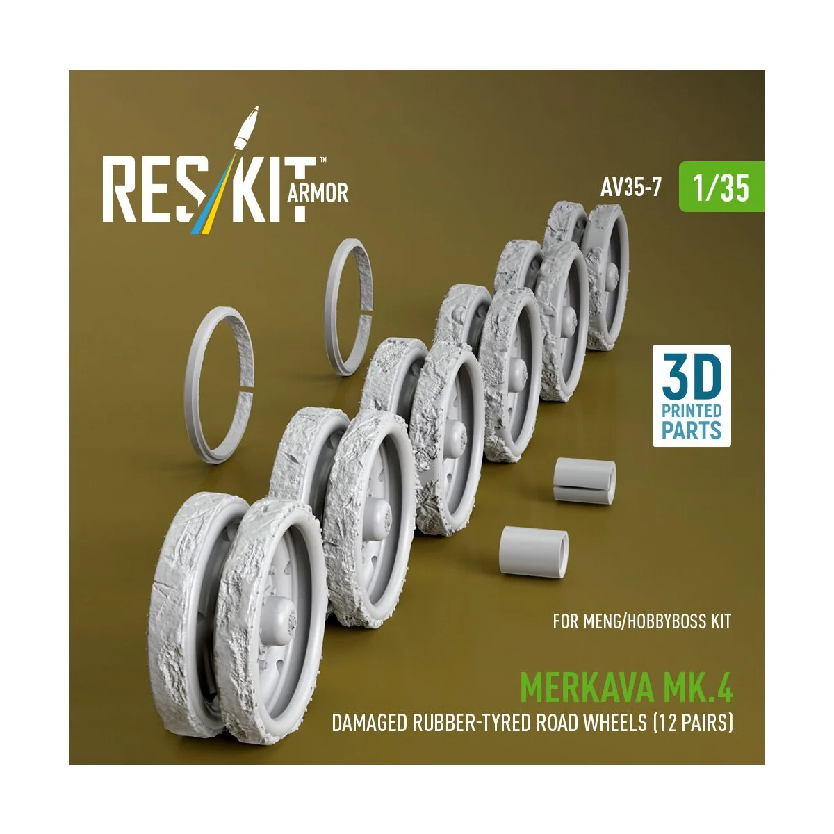 Merkava Mk.4 damaged rubber-tyred road wheels (12 pairs) (3D Printe... Merkava Mk.4 damaged rubber-tyred road wheels (12 pairs) (3D Printe...