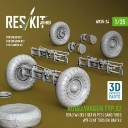 Kubelwagen typ.82 road wheels set (5 pcs) sand tires w/front torsio...