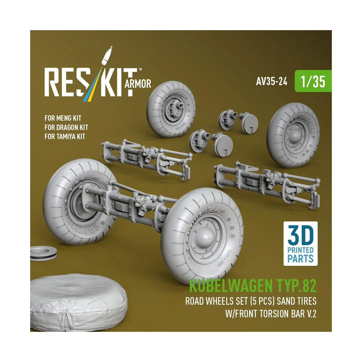 Kubelwagen typ.82 road wheels set (5 pcs) sand tires w/front torsio... Kubelwagen typ.82 road wheels set (5 pcs) sand tires w/front torsio...
