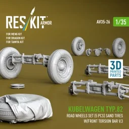 Kubelwagen typ.82 road wheels set (5 pcs) sand tires w/front torsio...