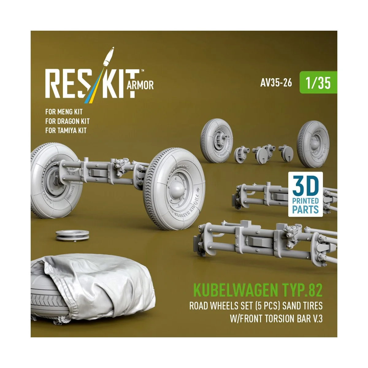 Kubelwagen typ.82 road wheels set (5 pcs) sand tires w/front torsio... Kubelwagen typ.82 road wheels set (5 pcs) sand tires w/front torsio...