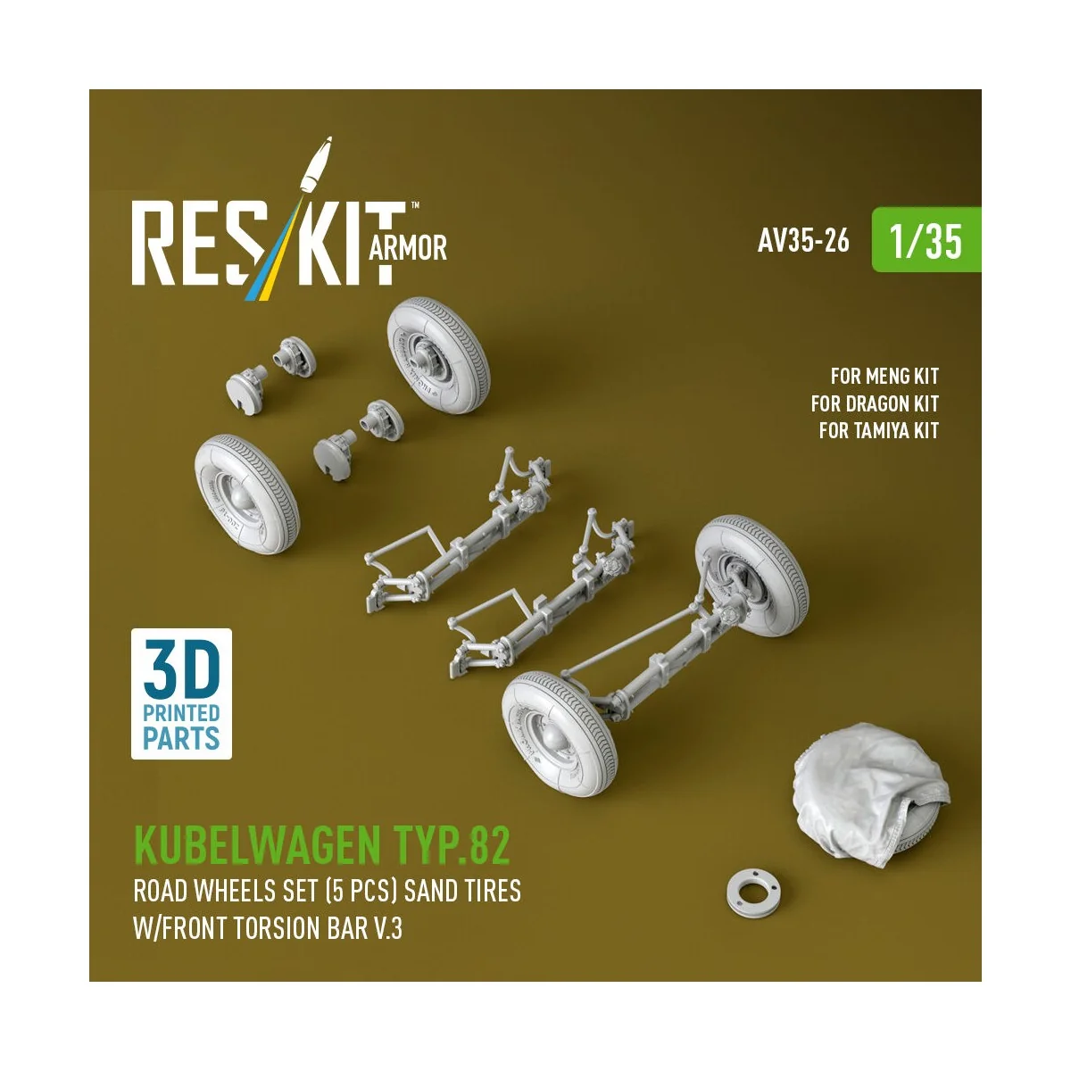 Kubelwagen typ.82 road wheels set (5 pcs) sand tires w/front torsio... Kubelwagen typ.82 road wheels set (5 pcs) sand tires w/front torsio...