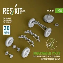 Kubelwagen typ.82 road wheels set (5 pcs) sand tires w/front torsio...