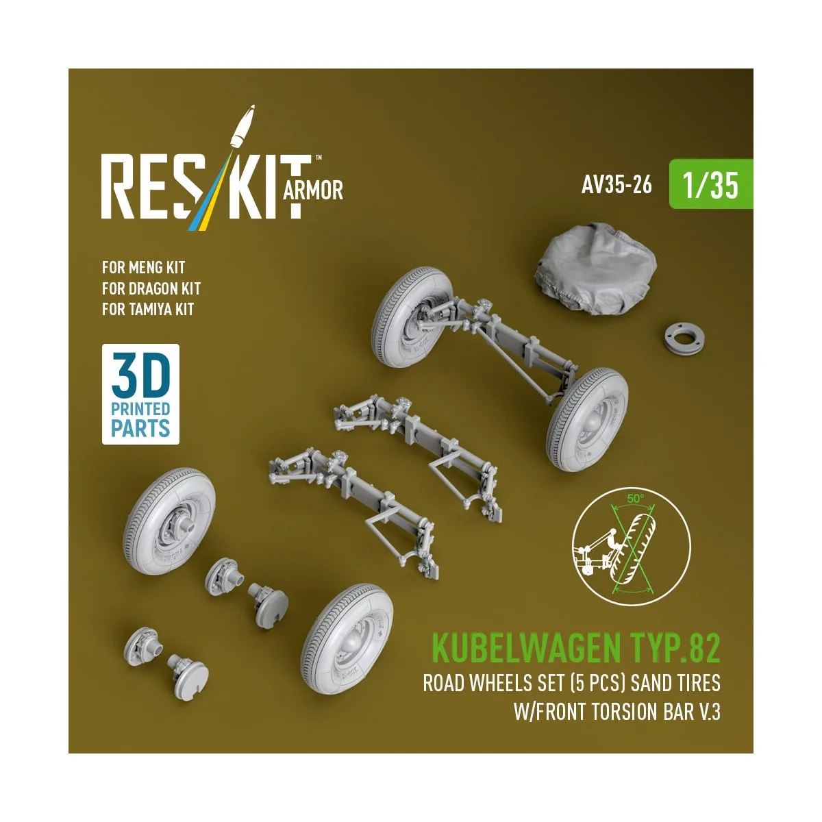 Kubelwagen typ.82 road wheels set (5 pcs) sand tires w/front torsio... Kubelwagen typ.82 road wheels set (5 pcs) sand tires w/front torsio...