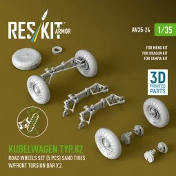 Kubelwagen typ.82 road wheels set (5 pcs) sand tires w/front torsio...