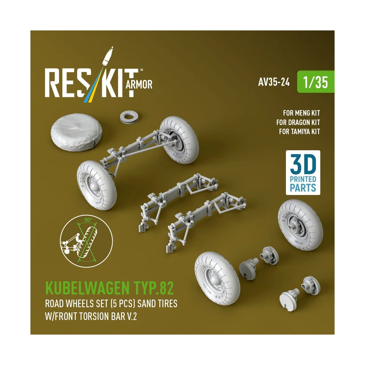 Kubelwagen typ.82 road wheels set (5 pcs) sand tires w/front torsio... Kubelwagen typ.82 road wheels set (5 pcs) sand tires w/front torsio...