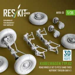 Kubelwagen typ.82 road wheels set (5 pcs) sand tires w/front torsio...