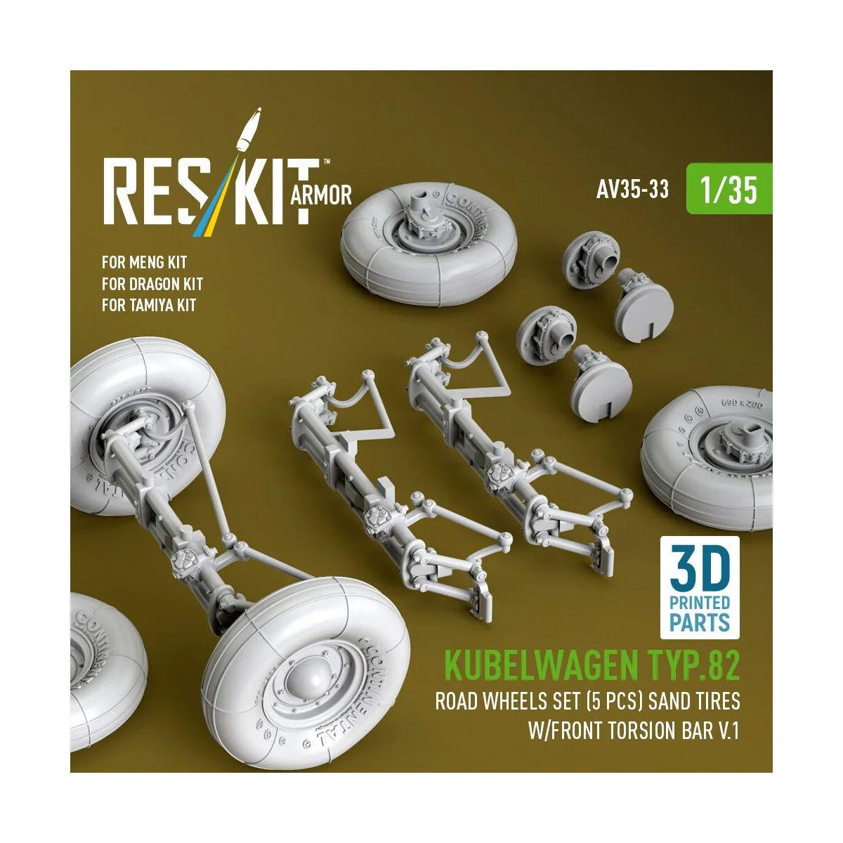 Kubelwagen typ.82 road wheels set (5 pcs) sand tires w/front torsio... Kubelwagen typ.82 road wheels set (5 pcs) sand tires w/front torsio...