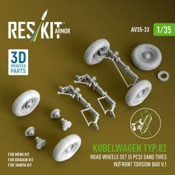 Kubelwagen typ.82 road wheels set (5 pcs) sand tires w/front torsio...