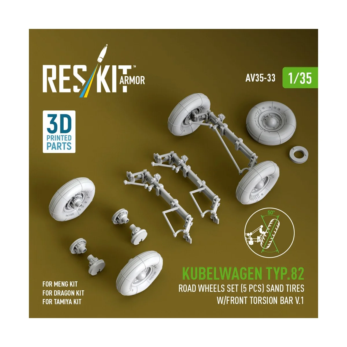 Kubelwagen typ.82 road wheels set (5 pcs) sand tires w/front torsio... Kubelwagen typ.82 road wheels set (5 pcs) sand tires w/front torsio...