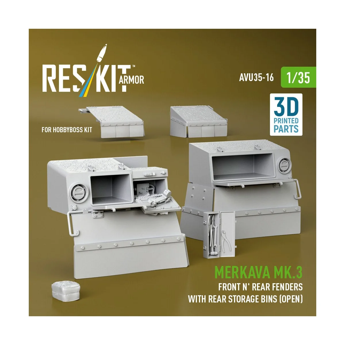 Merkava Mk.3 Front n' Rear fenders with Rear stowage bins (open) (3... Merkava Mk.3 Front n' Rear fenders with Rear stowage bins (open) (3...