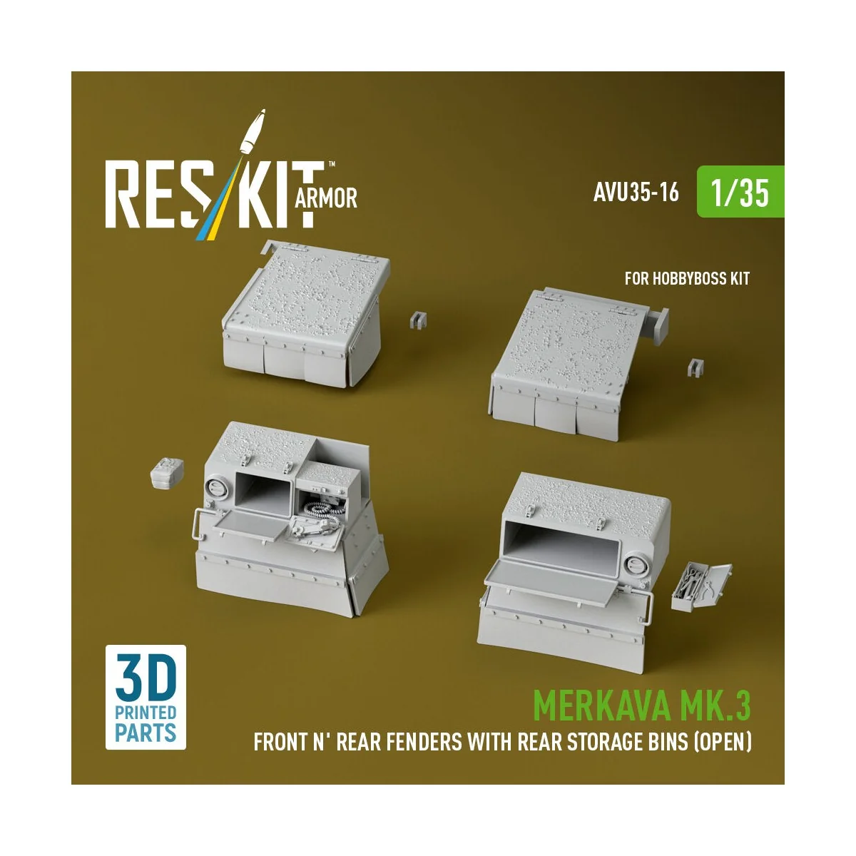 Merkava Mk.3 Front n' Rear fenders with Rear stowage bins (open) (3... Merkava Mk.3 Front n' Rear fenders with Rear stowage bins (open) (3...