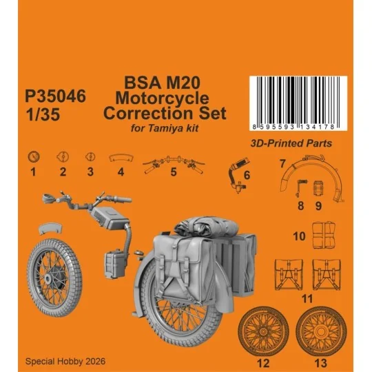 BSA M20 Motorcycle Correction Set for Tamiya, 1/35 - CMK 129-P35046 BSA M20 Motorcycle Correction Set for Tamiya, 1/35 - CMK 129-P35046
