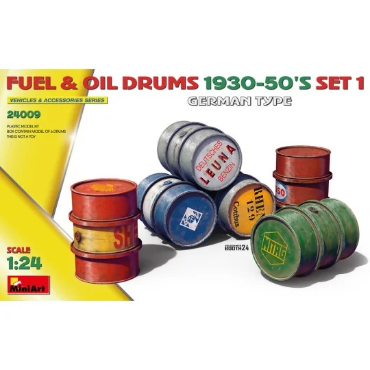 Fuel & Oil Drums 1930-50's Set 1 (German Type), 1/24 - MiniArt 24009 Fuel & Oil Drums 1930-50's Set 1 (German Type), 1/24 - MiniArt 24009