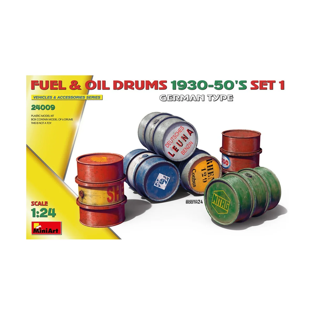 Fuel & Oil Drums 1930-50's Set 1 (German Type), 1/24 - MiniArt 24009 Fuel & Oil Drums 1930-50's Set 1 (German Type), 1/24 - MiniArt 24009