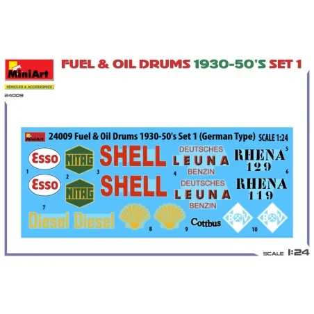 Fuel & Oil Drums 1930-50's Set 1 (German Type), 1/24 - MiniArt 24009
